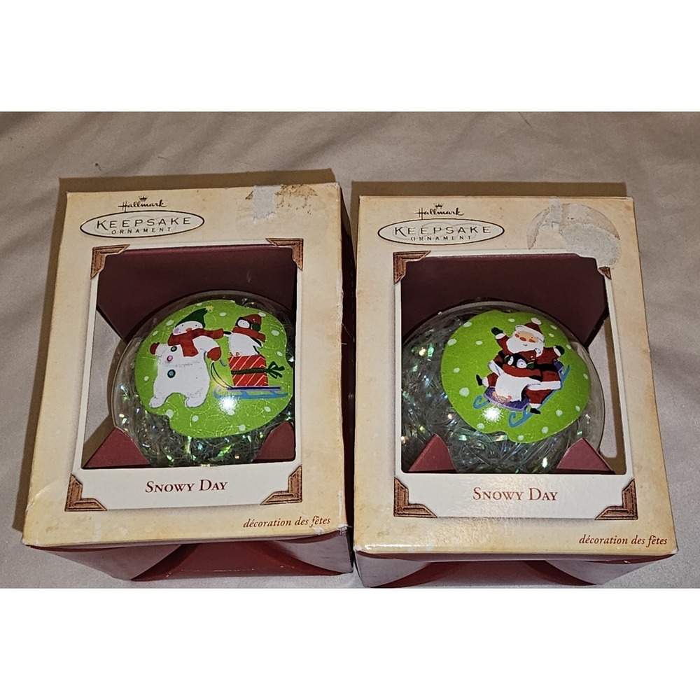 Lot Of 2 2004 Hallmark Snowy Day Christmas Ornaments Holiday